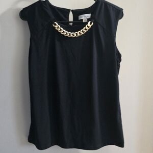 Calvin Klein Black Top with Gold Chain Accent